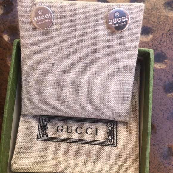 Gucci Logo Sterling Silver Round Stud Earrings - Picture 1 of 5